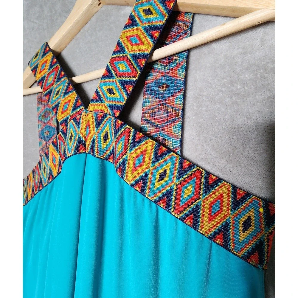 New York & Co Dress Womens Large Maxi Long Sleeveless Swing Relaxed Pleated Boho